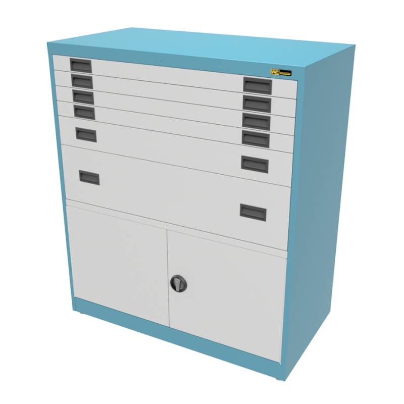 4x 3" + 1x 6" + 1x 12" Drawers / 2x 20" Bottom Doors